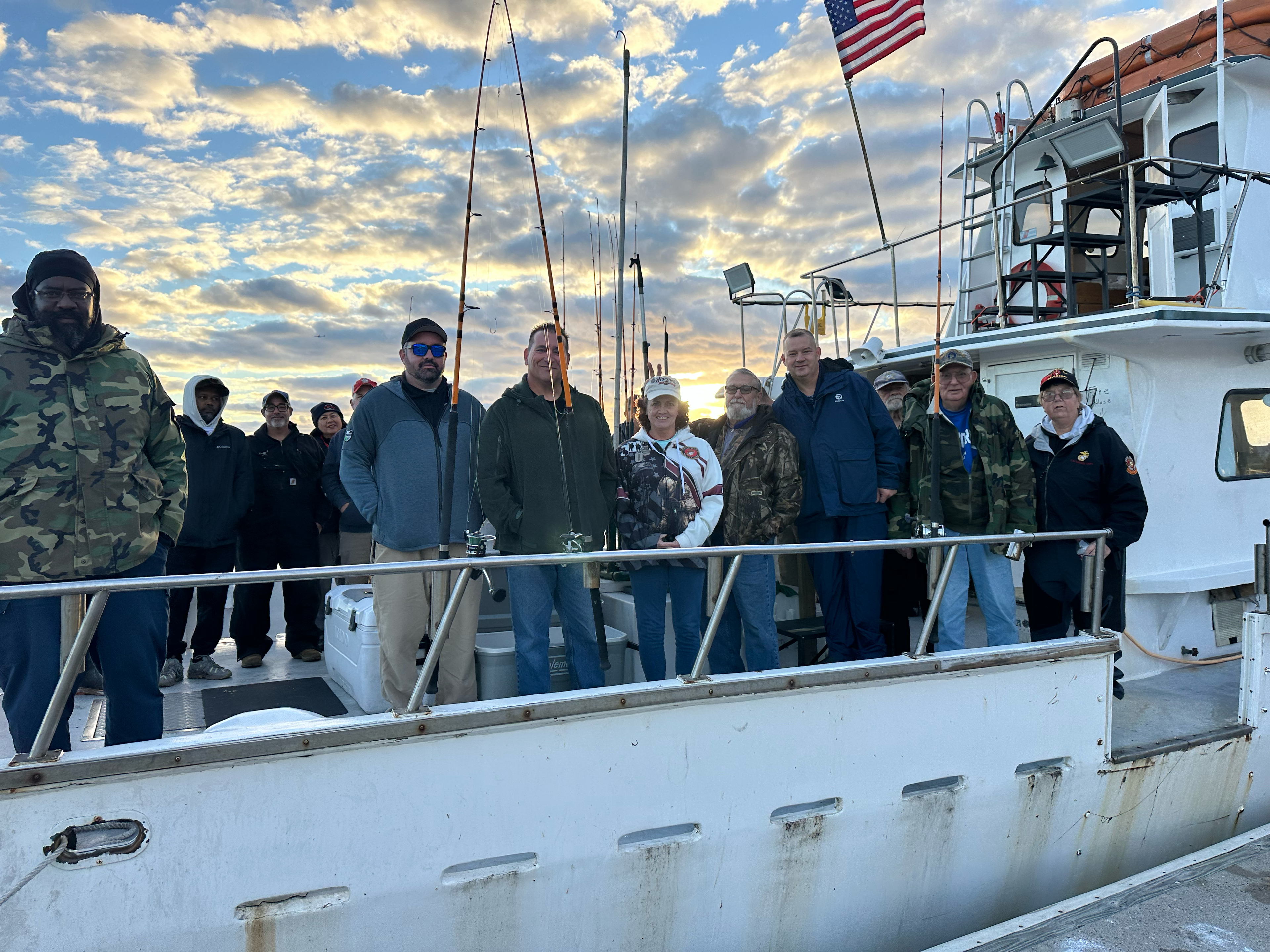 Twin Lights Cup — veterans group on head boat at sunrise
